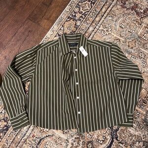 Banana Republic Green Striped Button Down Shirt